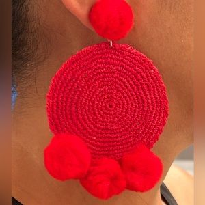 Red Crochet earring, 2.30” diameter, 4” long